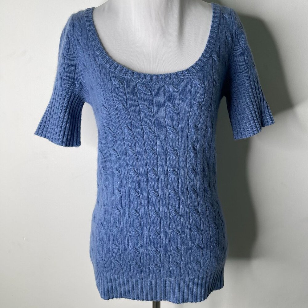 NWT Ralph Lauren Black Label Cashmere Short Sleeve Cable Knit Sweater Top Size M
